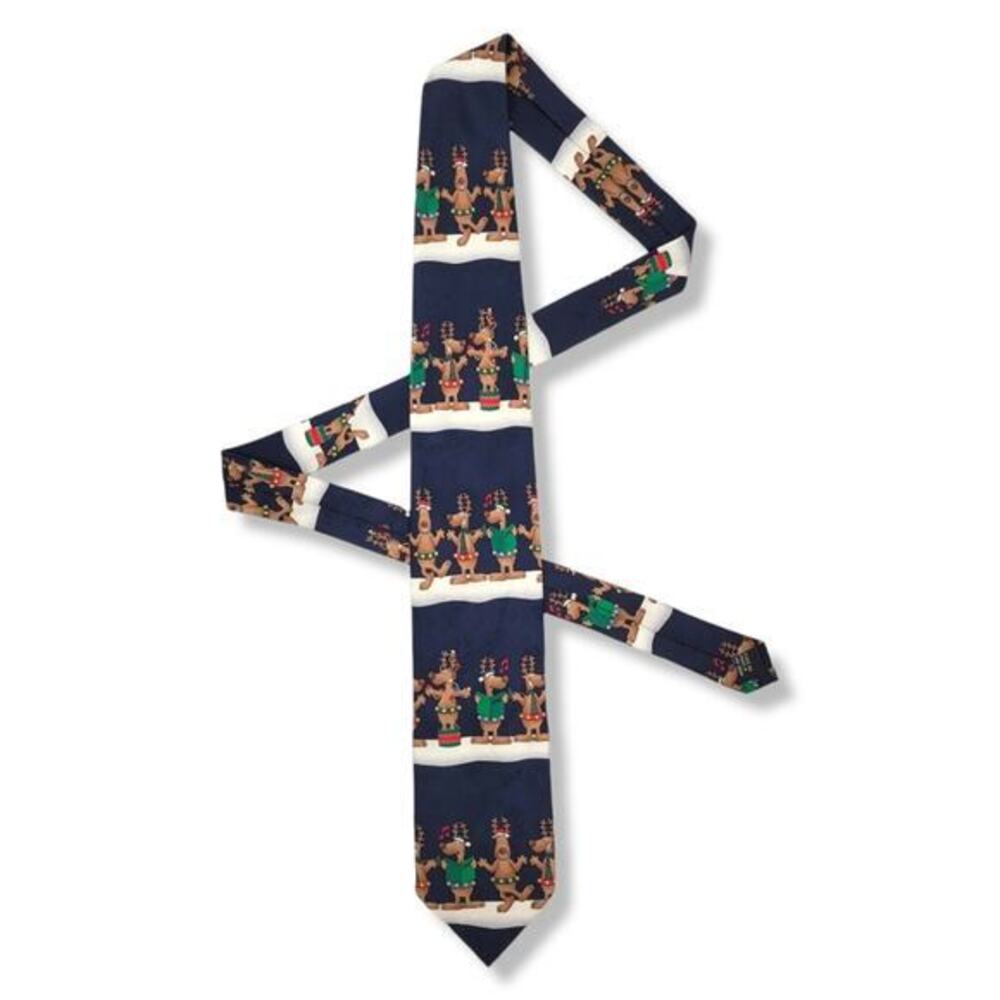 Hallmark Specialties Reindeer Dancing Singing‎ Carols Holiday Silk Tie